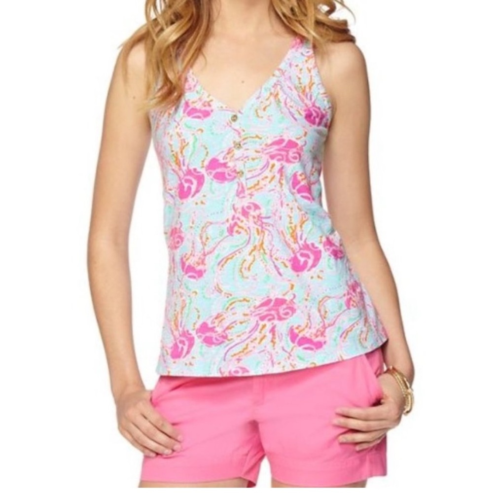 Lilly Pulitzer Hartley Tank Top Size Small Jellies Be Jammin Pink Blue Tee HTF